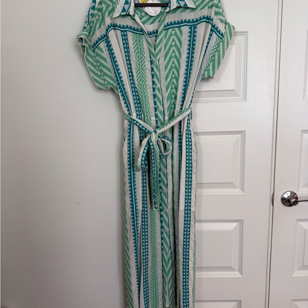 Green and White Patterned Dress